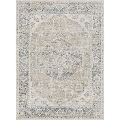 AMAYRA Machine Washable Traditional Boho Olive/Dark Blue Area Rug Flat