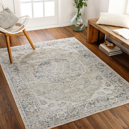 AMAYRA Machine Washable Traditional Boho Olive/Dark Blue Area Rug Roomscene