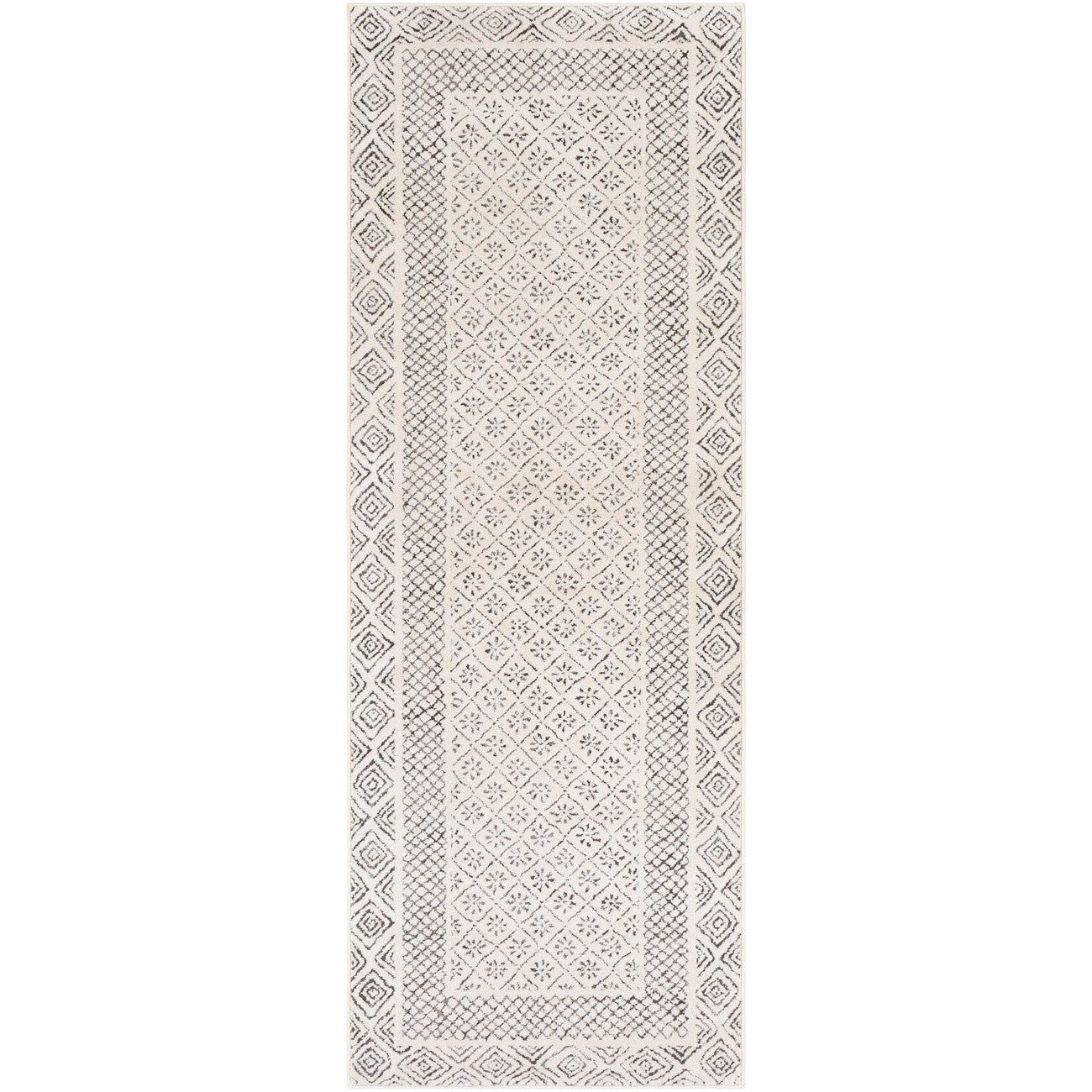 AMBRE Scandi Geometric Charcoal Light Beige Area Rug Flat