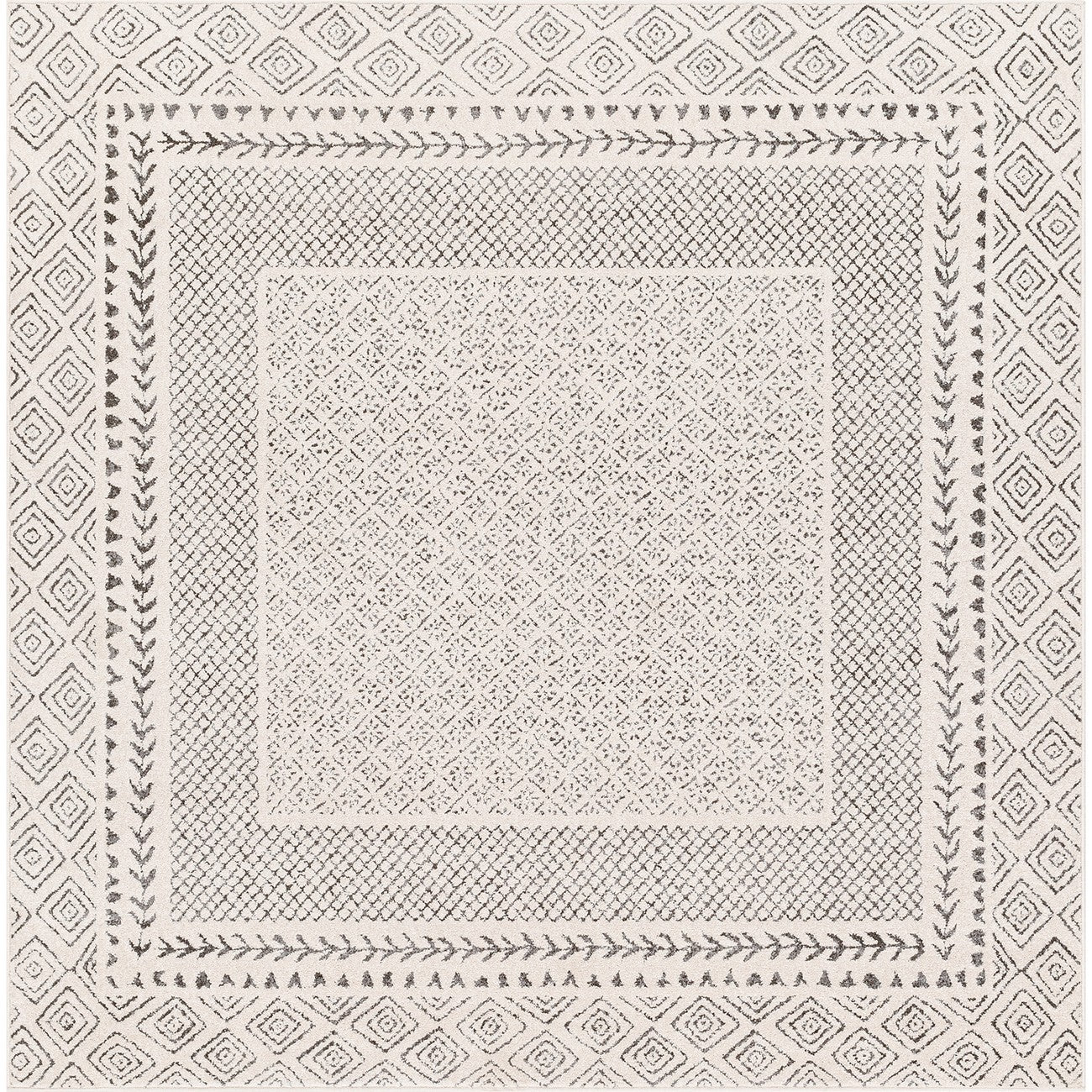AMBRE Scandi Geometric Charcoal Light Beige Area Rug Flat
