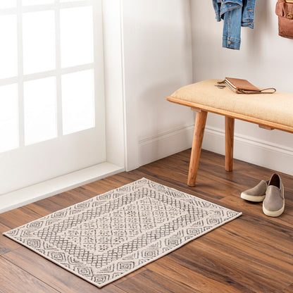 AMBRE Scandi Geometric Charcoal Light Beige Area Rug Roomscene