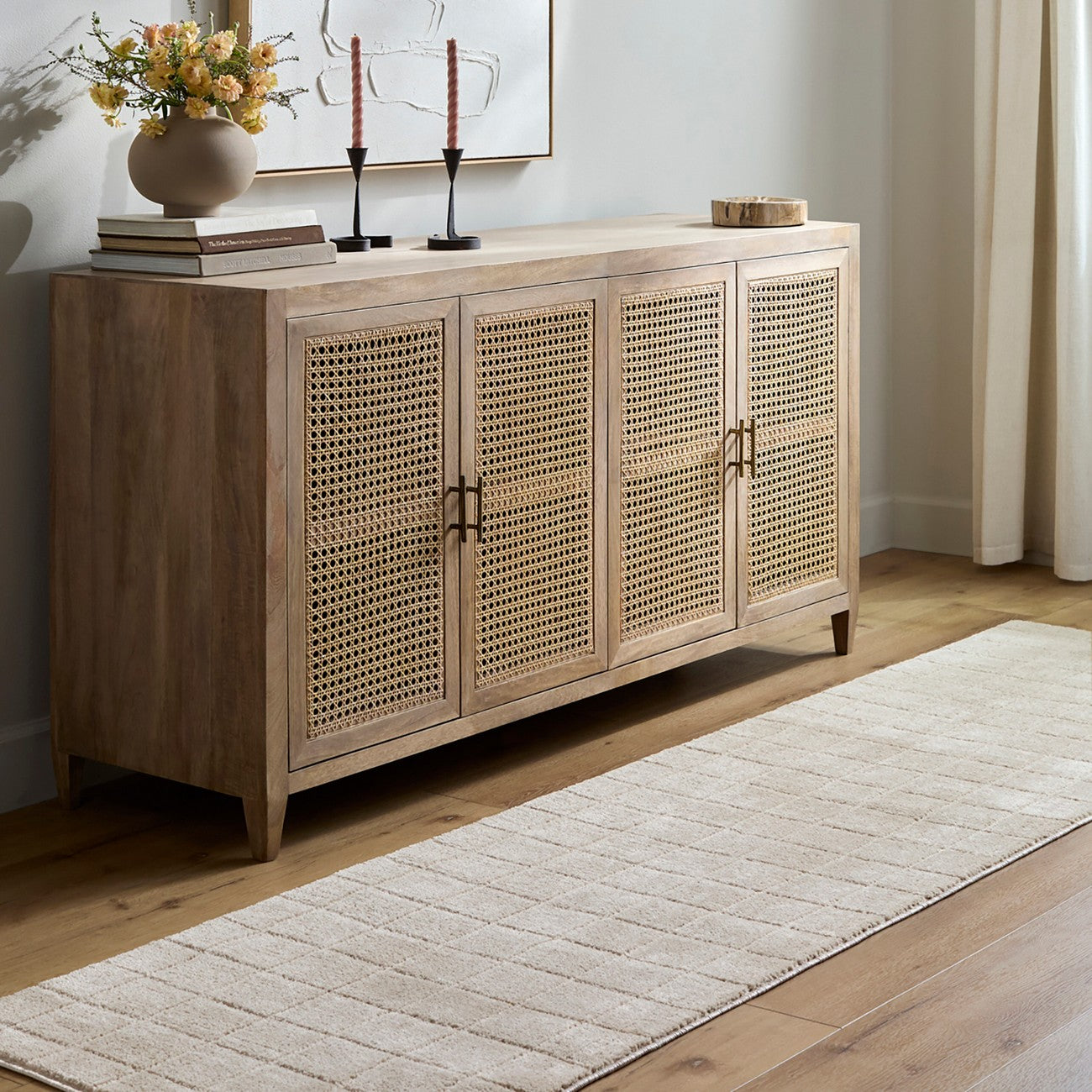 AMINA Our PNW Home x Livabliss Scandi High Pile Light Beige/Light Brown Area Rug Roomscene