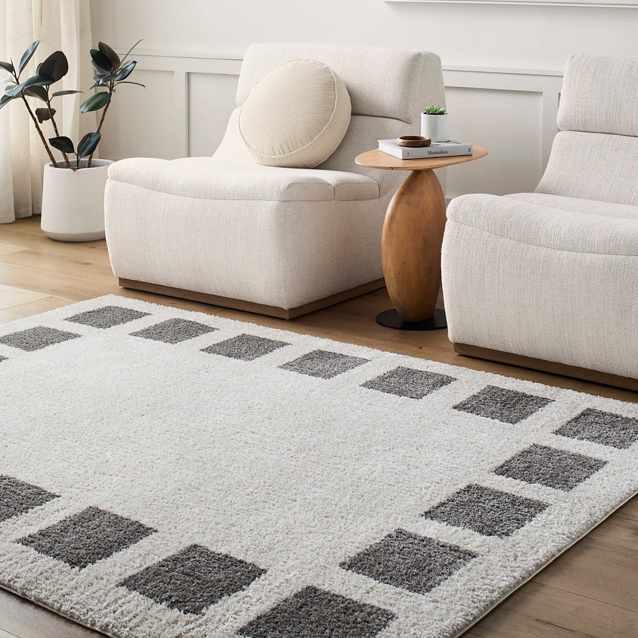 AMINE Machine Washable Modern Shaggy Charcoal Area Rug Roomscene