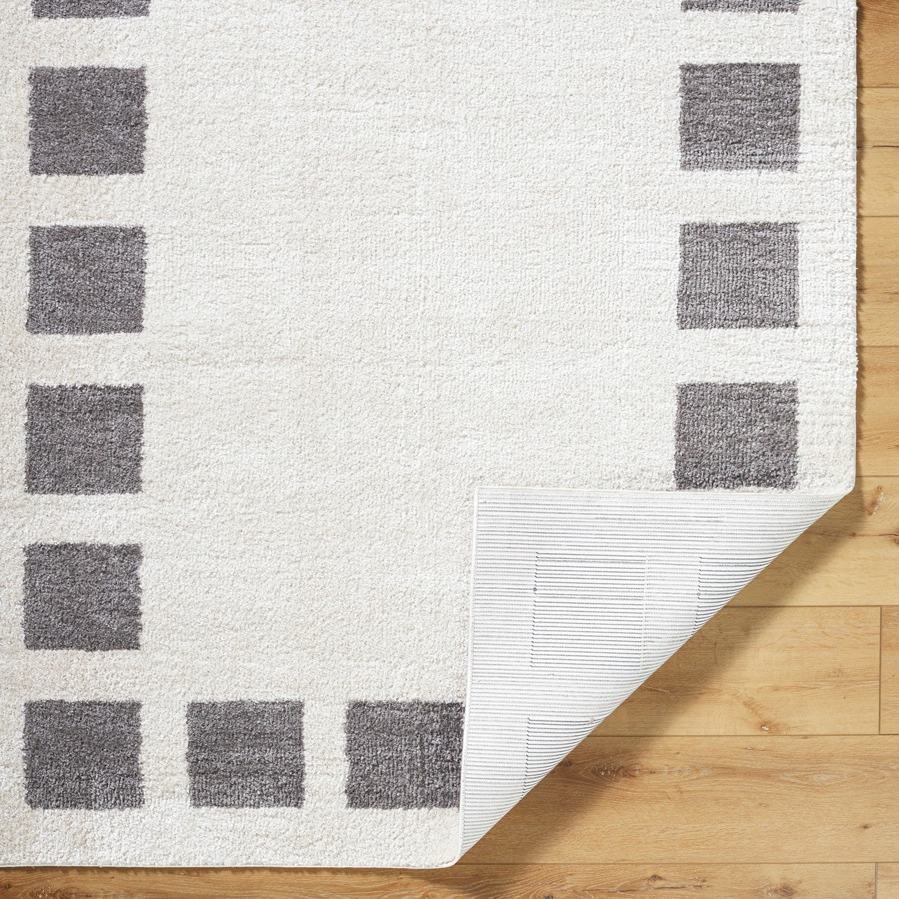 AMINE Machine Washable Modern Shaggy Charcoal Area Rug Fold