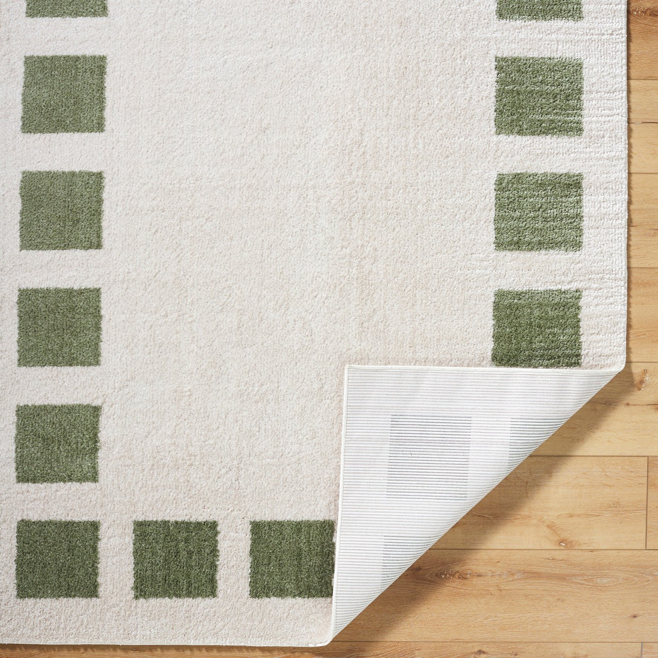 AMINE Machine Washable Modern Shaggy Grass Green Area Rug Fold