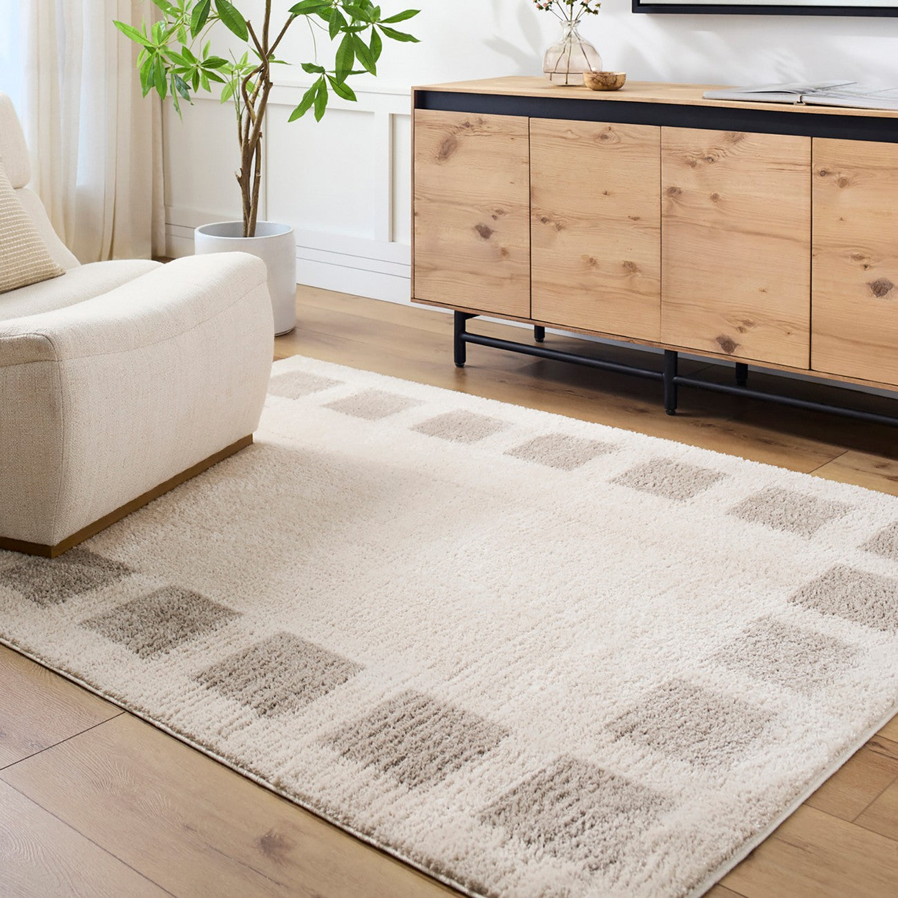 AMINE Machine Washable Modern Shaggy Medium Grey Area Rug Roomscene