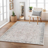 Indigo Machine Washable Traditionnal Boho Blush Rug