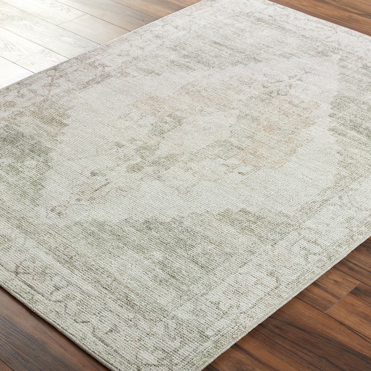 ANIKA Becki Owens x Livabliss Vintage Traditional Oriental Boho Sage Green Area Rug Corner