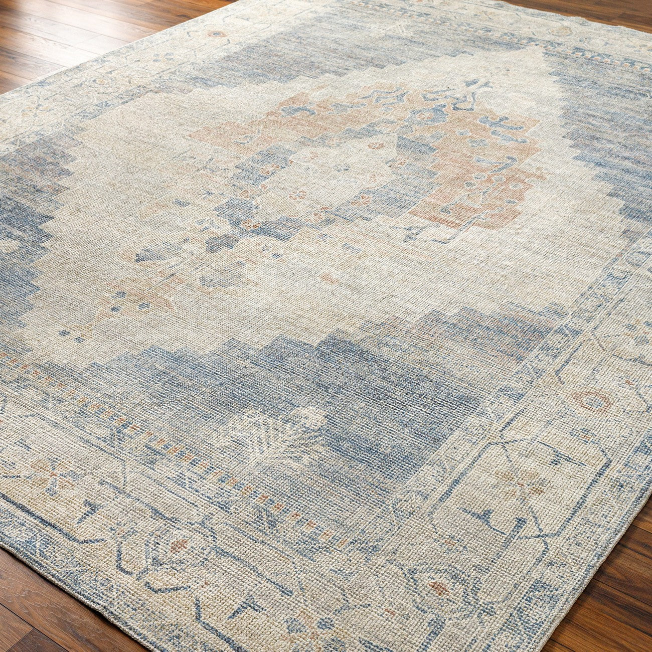 ANIKA Becki Owens x Livabliss Vintage Traditional Oriental Boho Denim/Navy Area Rug Corner