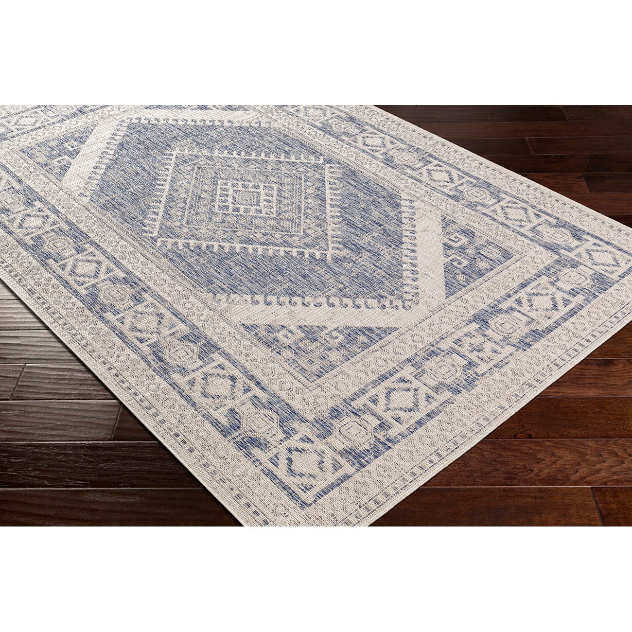 ANWARA Indoor & Outdoor Global Navy Area Rug Corner