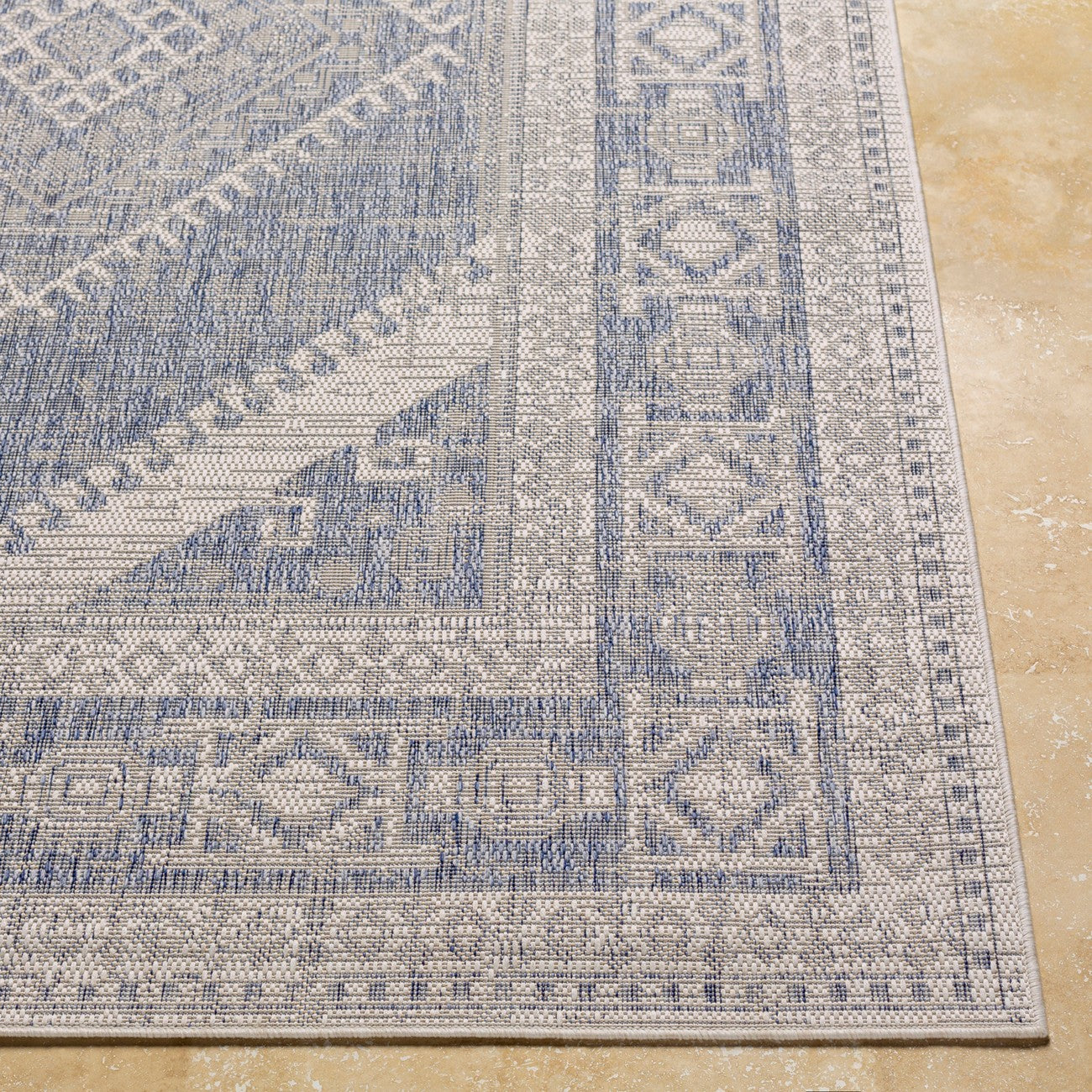 ANWARA Indoor & Outdoor Global Navy Area Rug Front