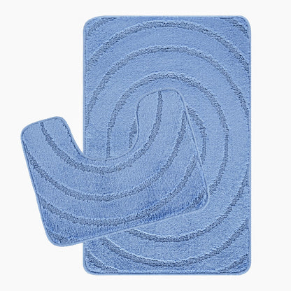 APRIL 2 Piece Machine Washable Non-Slip Blue Bathroom Rug Set Set