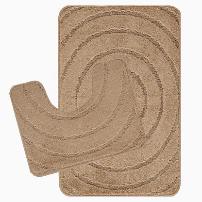 APRIL 2 Piece Machine Washable Non-Slip Brown Bathroom Rug Set Set