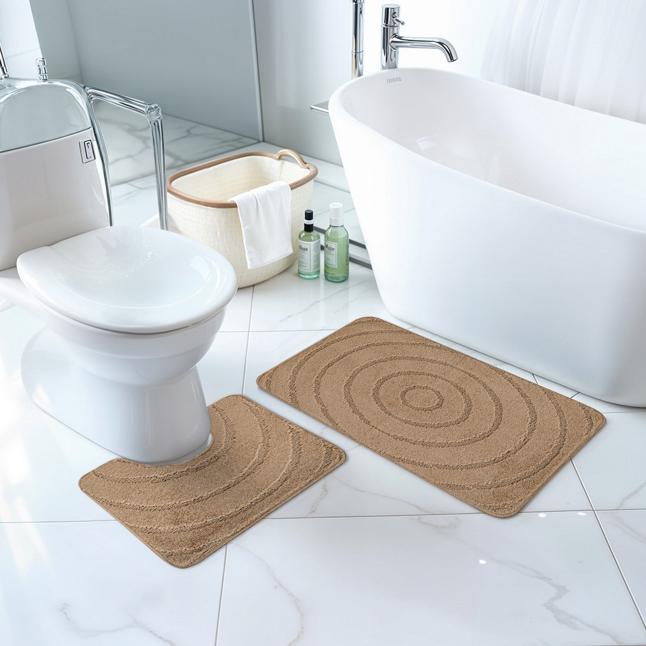 APRIL 2 Piece Machine Washable Non-Slip Brown Bathroom Rug Set Roomscene