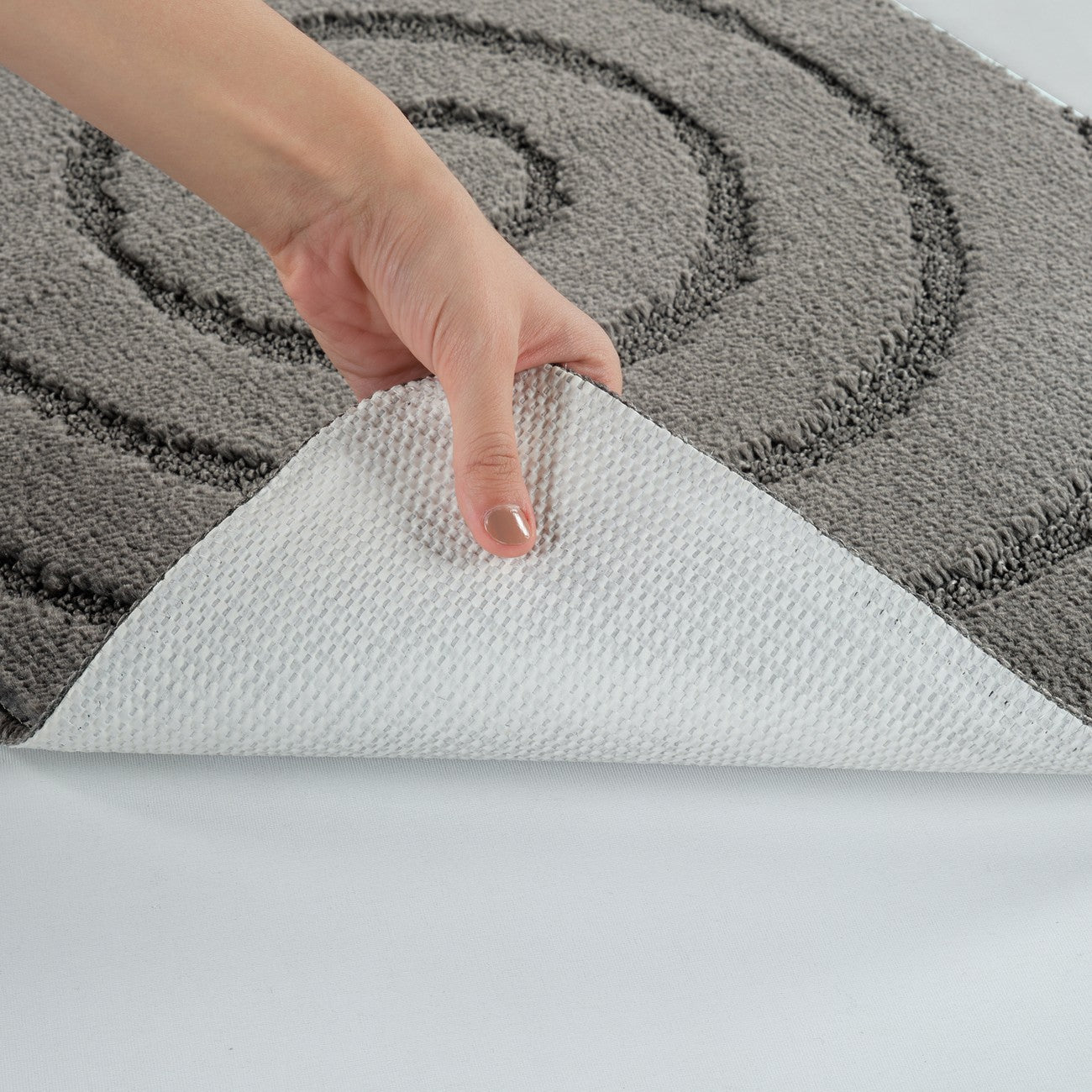 APRIL 2 Piece Machine Washable Non-Slip Dark Grey Bathroom Rug Set Detail