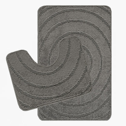 APRIL 2 Piece Machine Washable Non-Slip Dark Grey Bathroom Rug Set Set