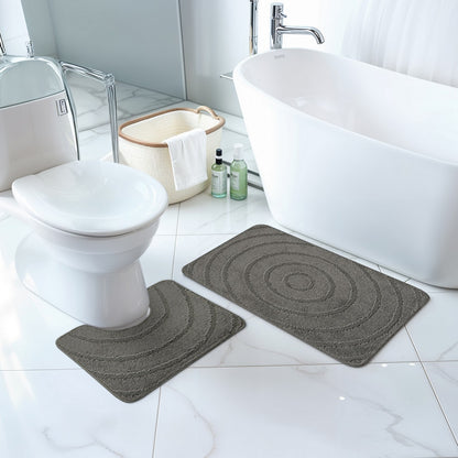 APRIL 2 Piece Machine Washable Non-Slip Dark Grey Bathroom Rug Set Roomscene