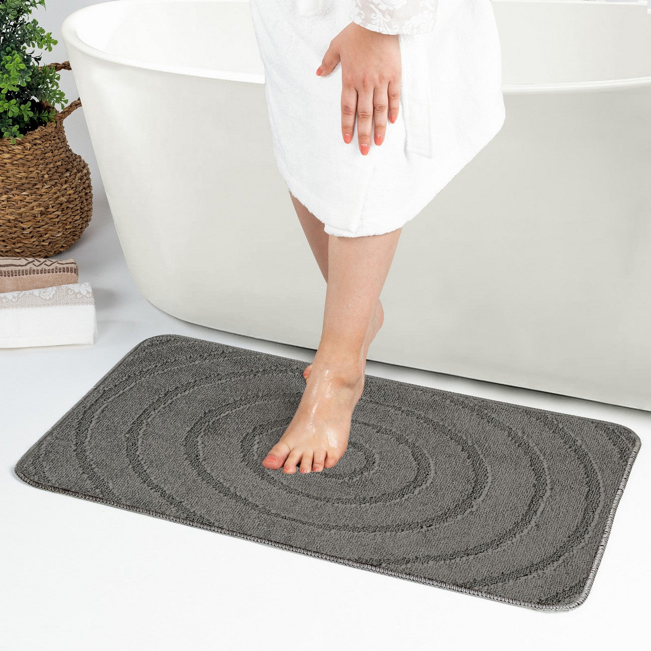 APRIL 2 Piece Machine Washable Non-Slip Dark Grey Bathroom Rug Set Roomscene
