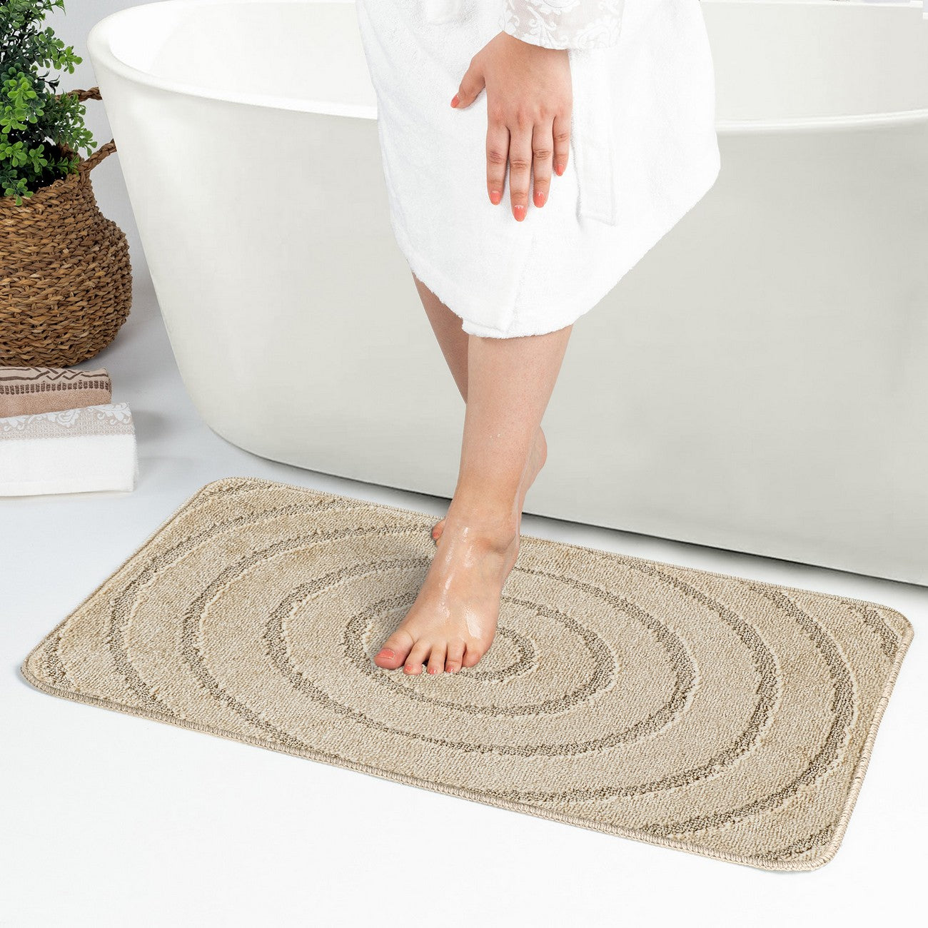 APRIL 2 Piece Machine Washable Non-Slip Light Beige Bathroom Rug Set Roomscene