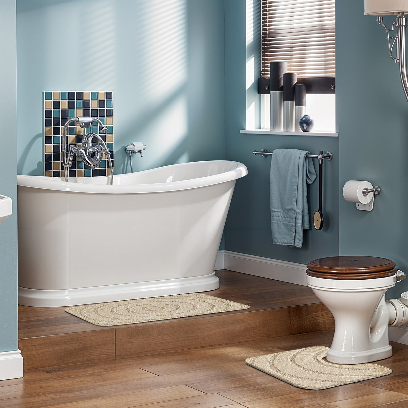 APRIL 2 Piece Machine Washable Non-Slip Light Beige Bathroom Rug Set Roomscene