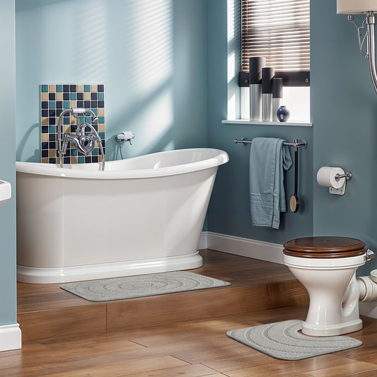 APRIL 2 Piece Machine Washable Non-Slip Light Grey Bathroom Rug Set Roomscene