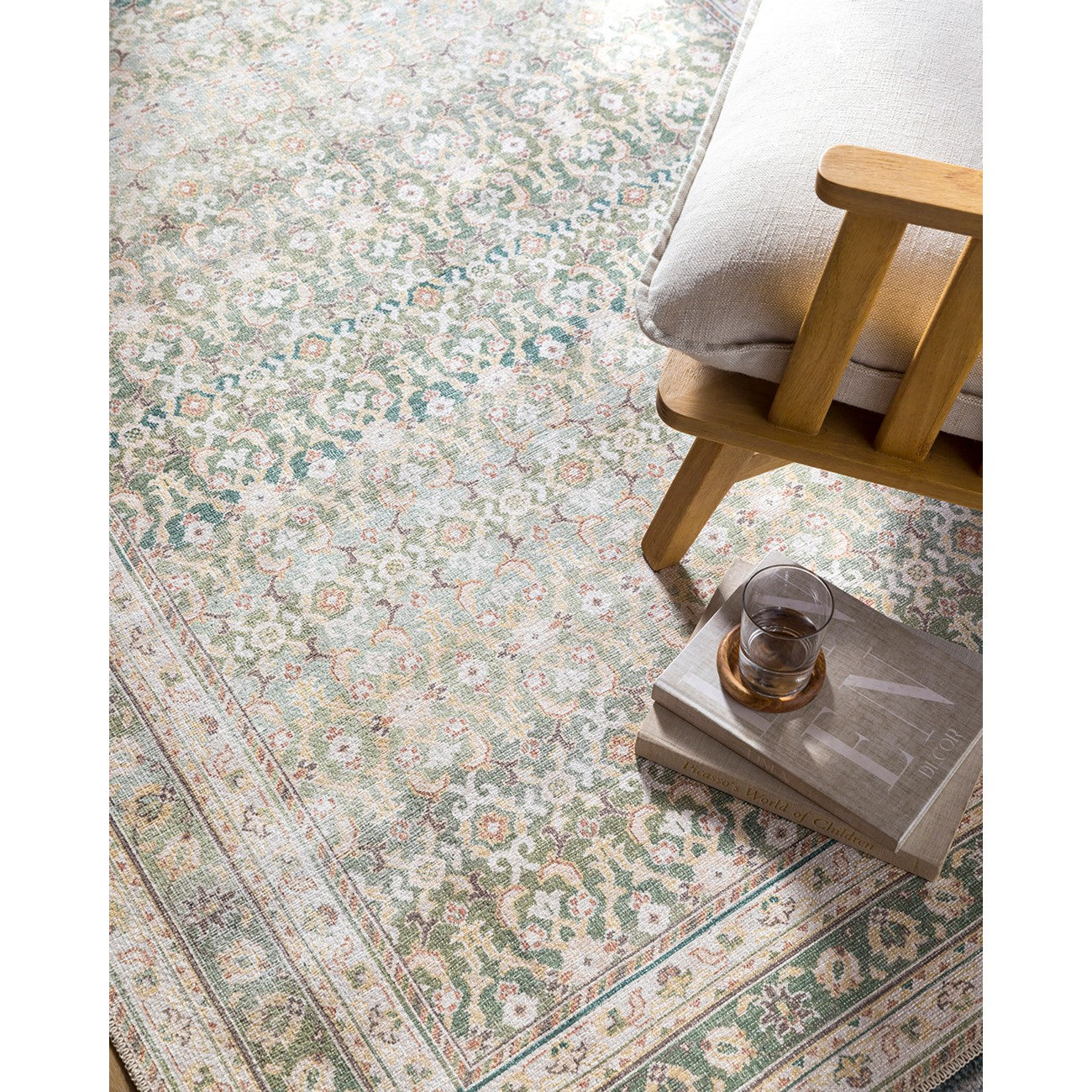 ARMITA Our PNW Home x Livabliss Machine Washable Oriental Boho Olive Area Rug Styleshot