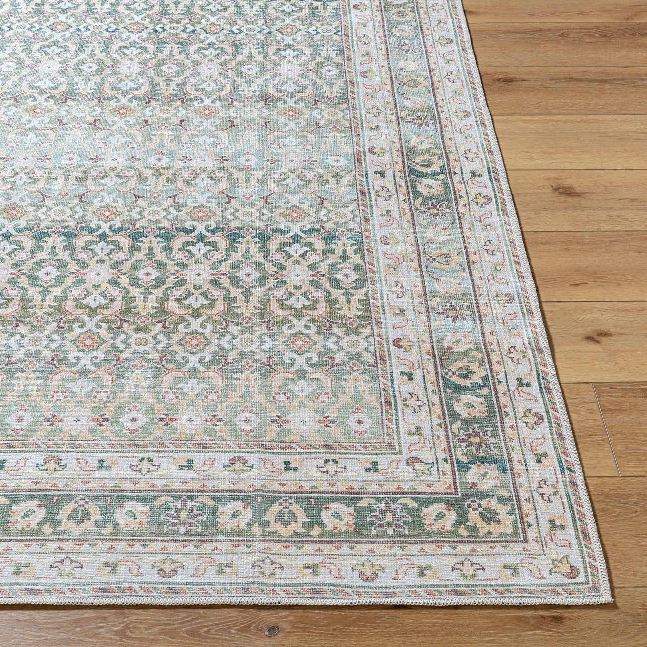 ARMITA Our PNW Home x Livabliss Machine Washable Oriental Boho Olive Area Rug Front