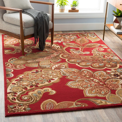 AROSA Scandi Traditional Boho Dark Red Area Rug Roomscene