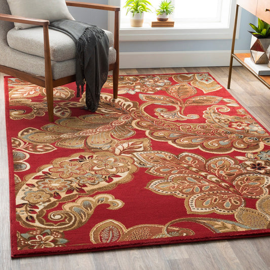 AROSA Scandi Traditional Boho Dark Red Area Rug Roomscene