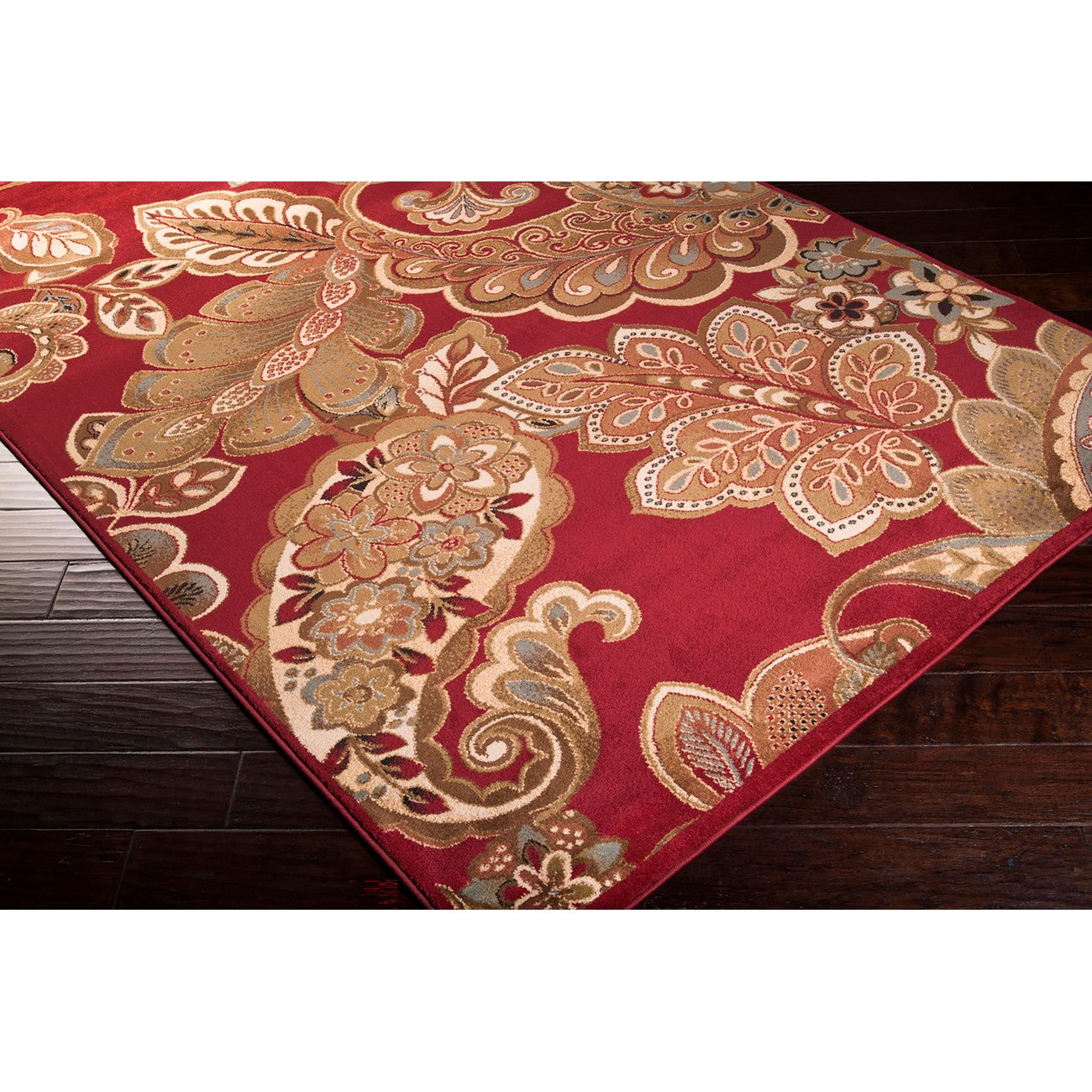 AROSA Scandi Traditional Boho Dark Red Area Rug Corner