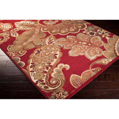 AROSA Scandi Traditional Boho Dark Red Area Rug Corner