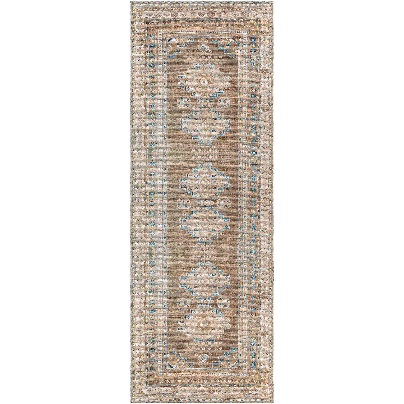 ATHENA Machine Washable Traditional Boho Brown Area Rug Flat