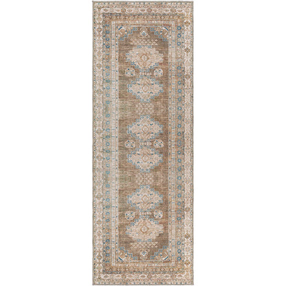 ATHENA Machine Washable Traditional Boho Brown Area Rug Flat