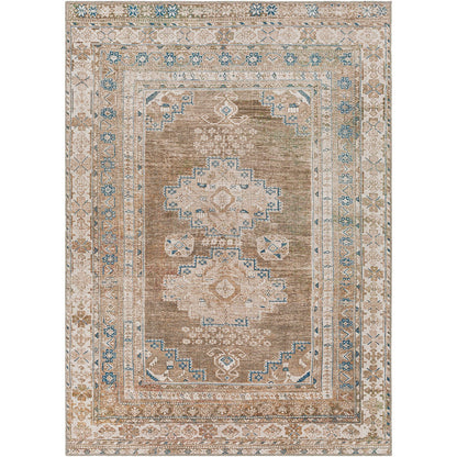 ATHENA Machine Washable Traditional Boho Brown Area Rug Flat