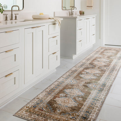 ATHENA Machine Washable Traditional Boho Brown Area Rug Roomscene