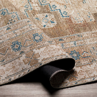 ATHENA Machine Washable Traditional Boho Brown Area Rug Fold