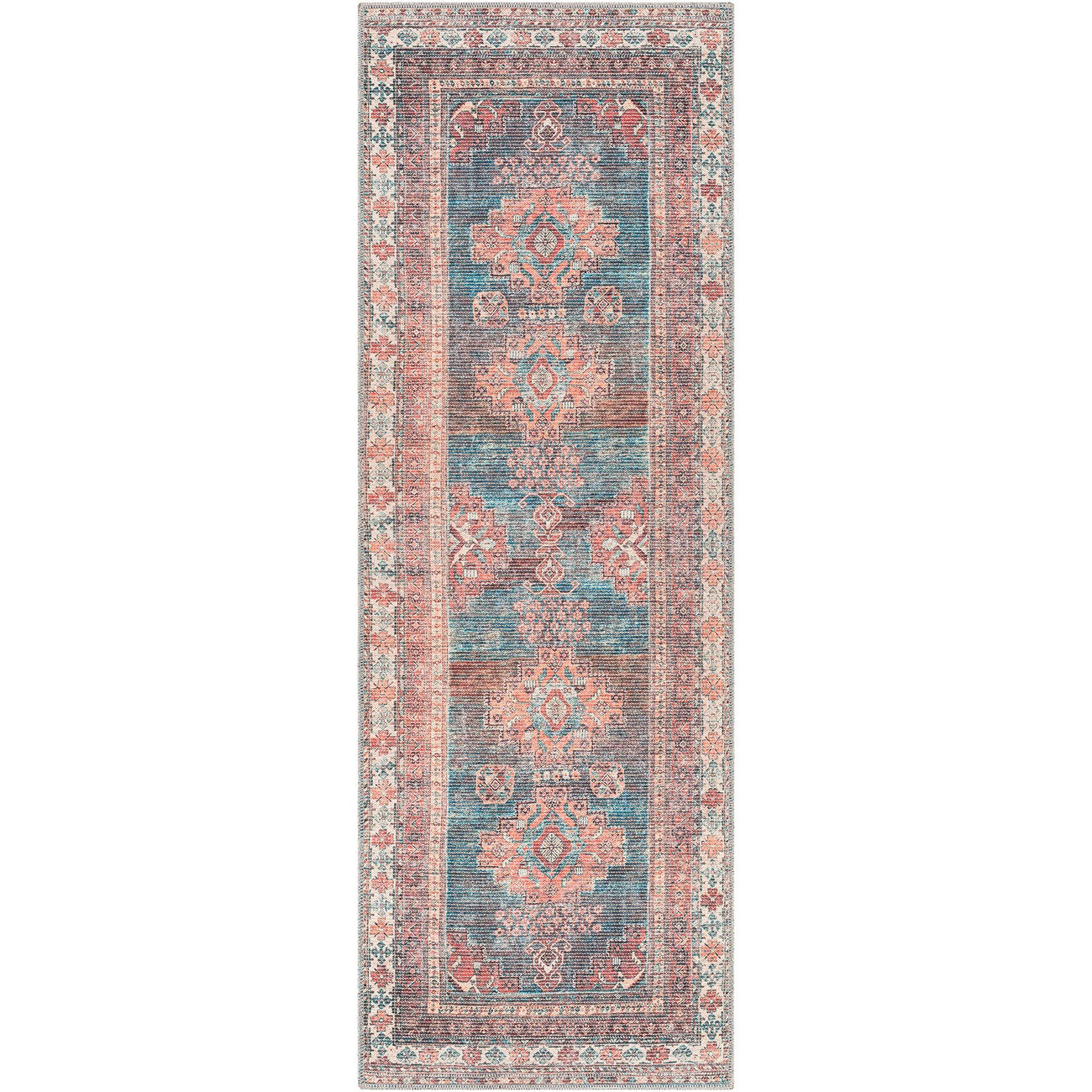 ATHENA Machine Washable Traditional Boho Coral Area Rug Flat