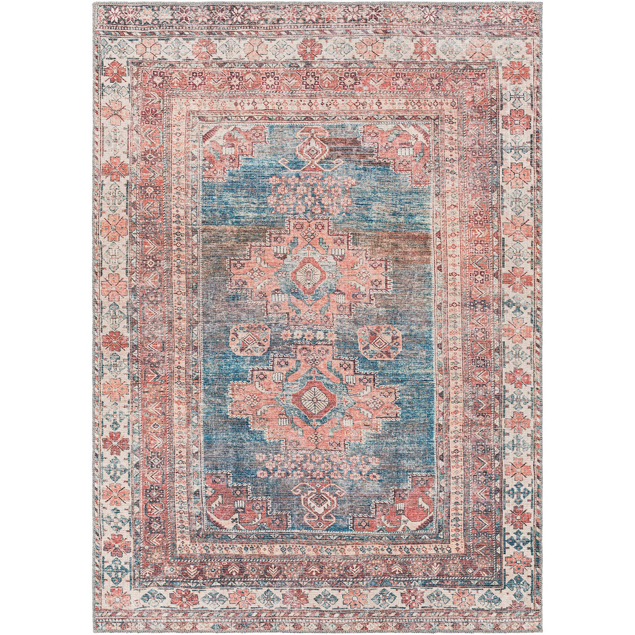 ATHENA Machine Washable Traditional Boho Coral Area Rug Flat