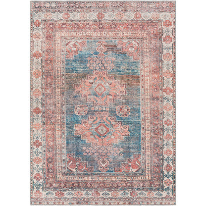 ATHENA Machine Washable Traditional Boho Coral Area Rug Flat