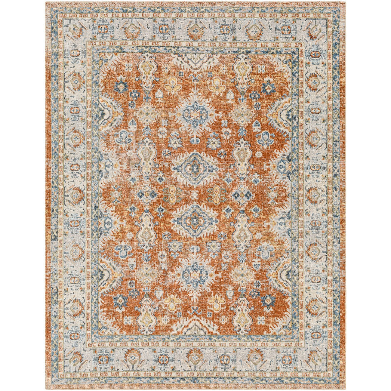 AVNI Machine Washable Traditional Boho Burnt Orange Area Rug Flat