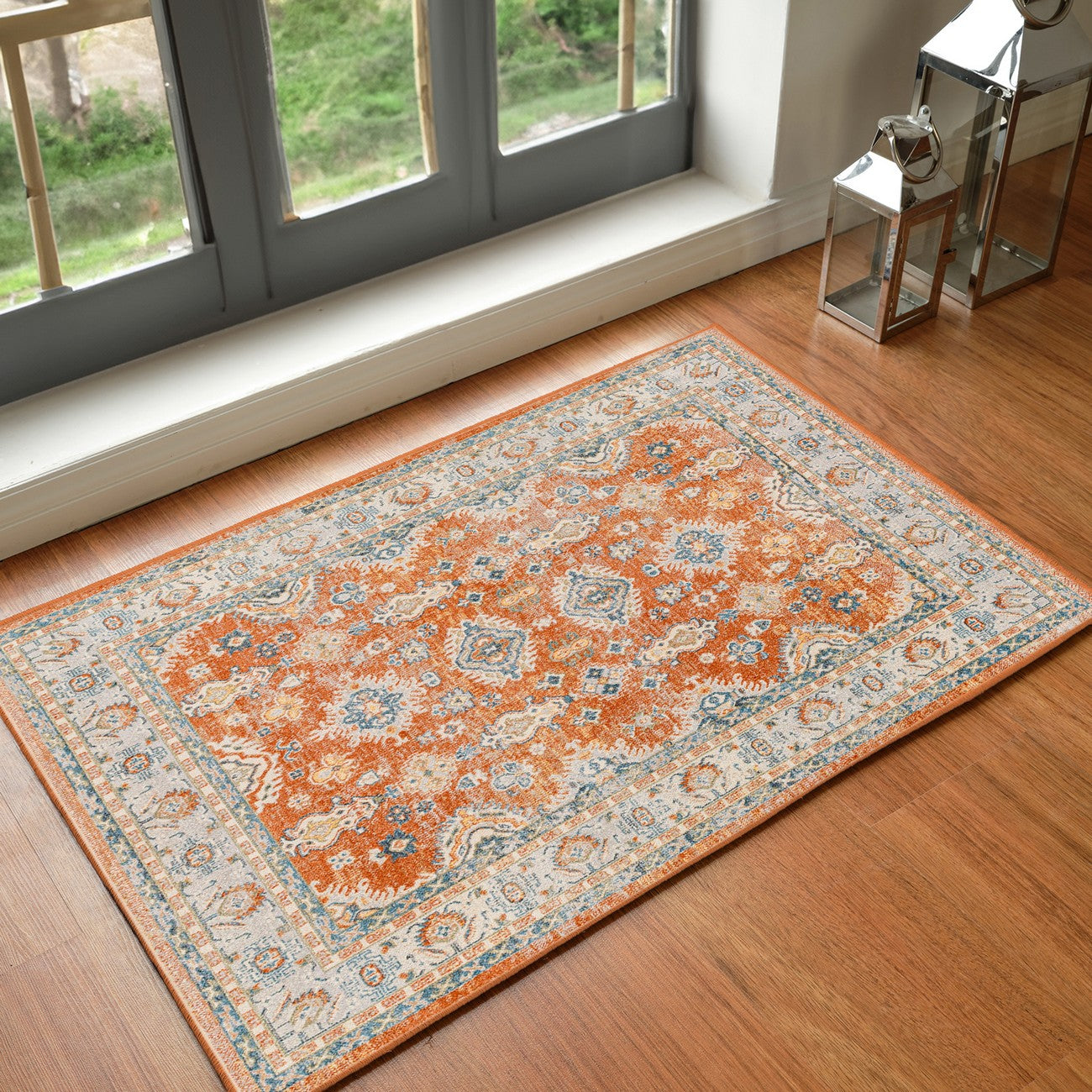 AVNI Machine Washable Traditional Boho Burnt Orange Area Rug Roomscene