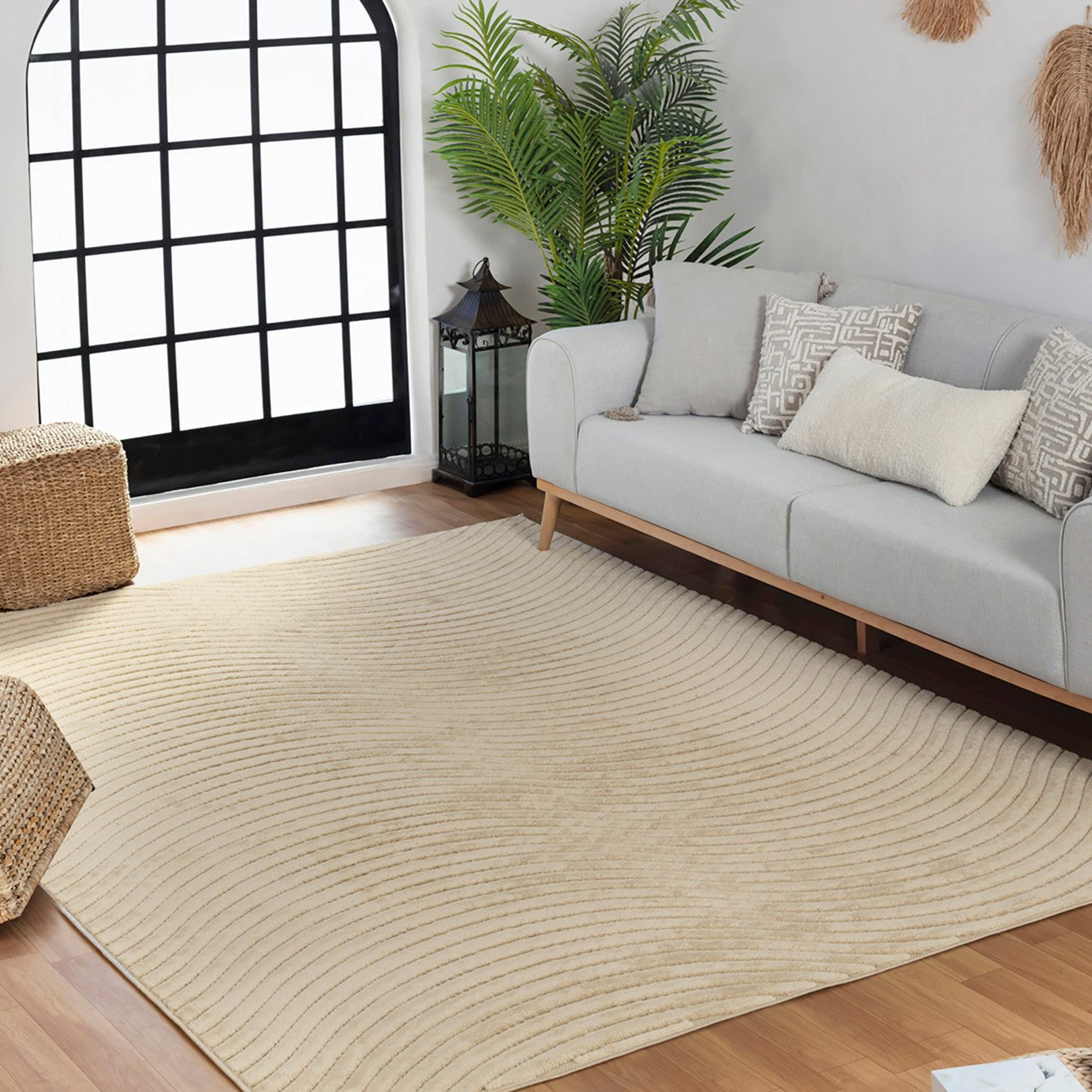 AYUMI Indoor & Outdoor Scandi Modern Beige Area Rug Roomscene