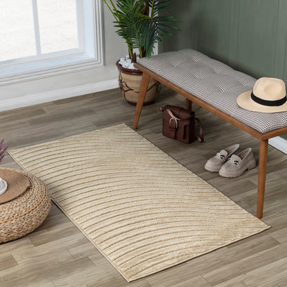 AYUMI Indoor & Outdoor Scandi Modern Beige Area Rug Roomscene