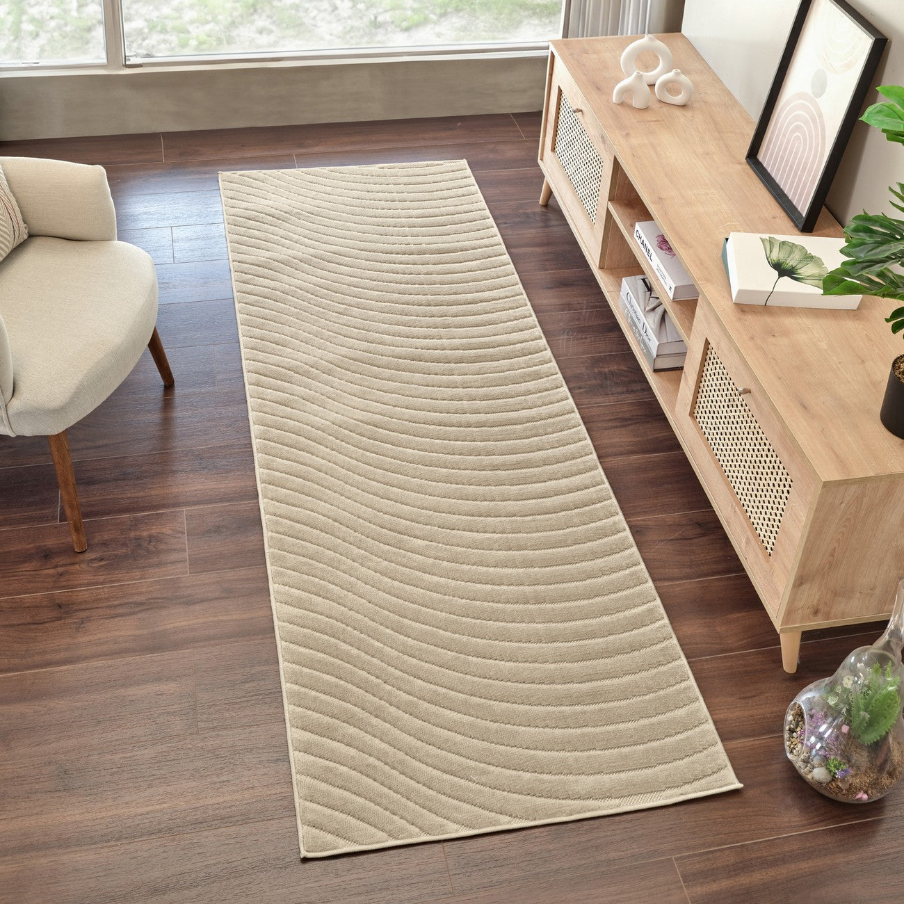AYUMI Indoor & Outdoor Scandi Modern Beige Area Rug Roomscene