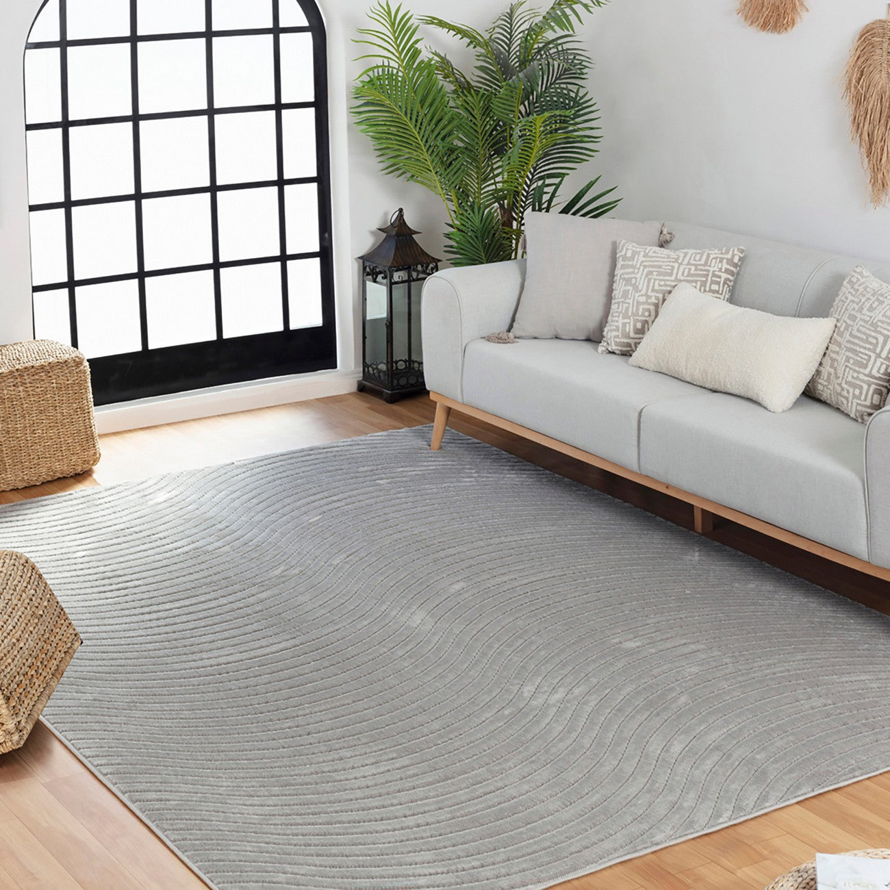 AYUMI Indoor & Outdoor Scandi Modern Grey Area Rug Roomscene