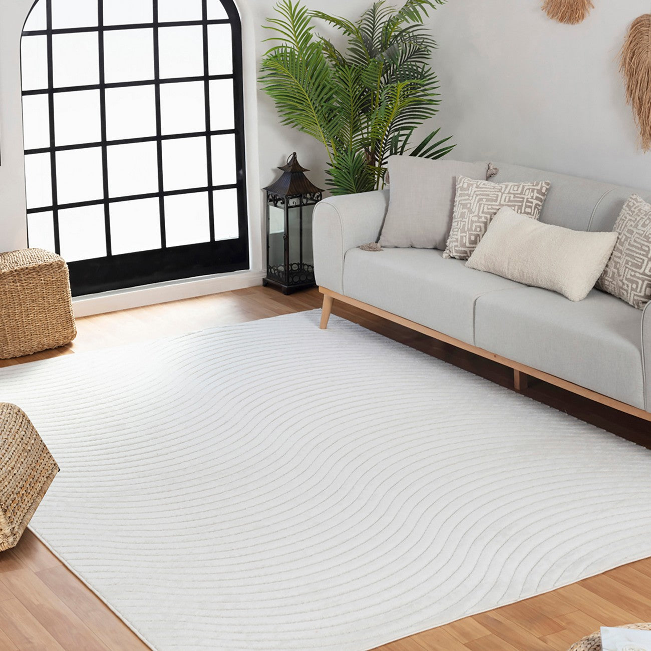 AYUMI Indoor & Outdoor Scandi Modern White Area Rug Roomscene