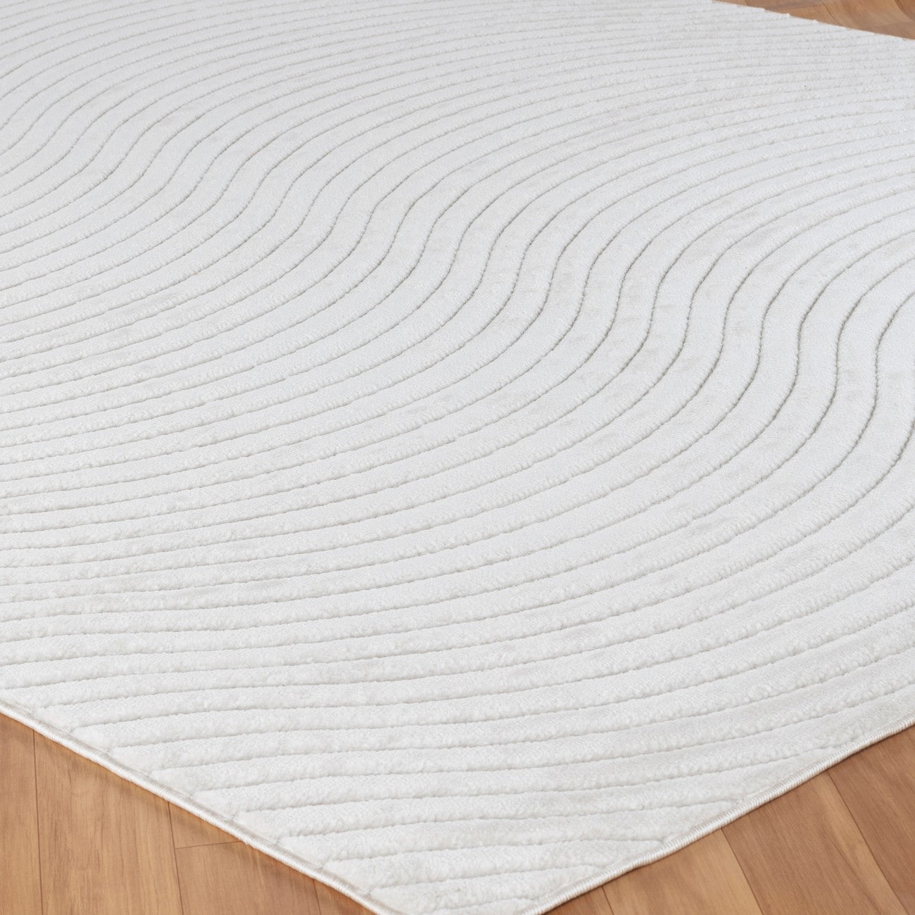 AYUMI Indoor & Outdoor Scandi Modern White Area Rug Corner