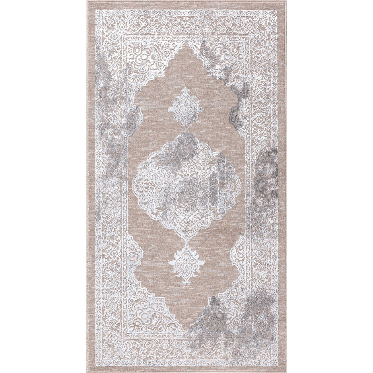 AZRA Vintage Traditional Oriental Boho Beige/White Area Rug Flat