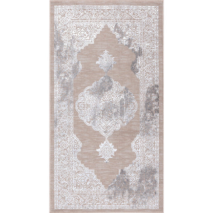 AZRA Vintage Traditional Oriental Boho Beige/White Area Rug Flat