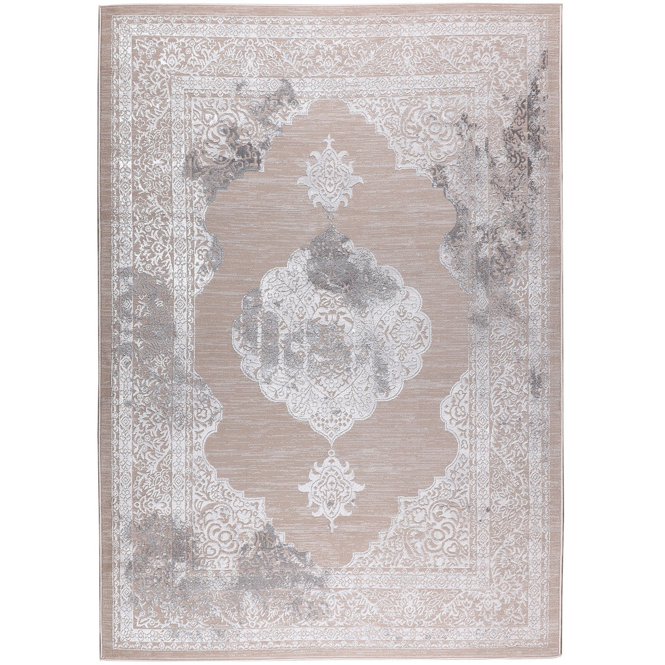 AZRA Vintage Traditional Oriental Boho Beige/White Area Rug Flat